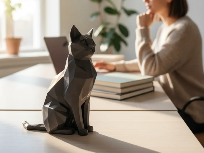 Arte de gato elegante sentado em baixo polígono